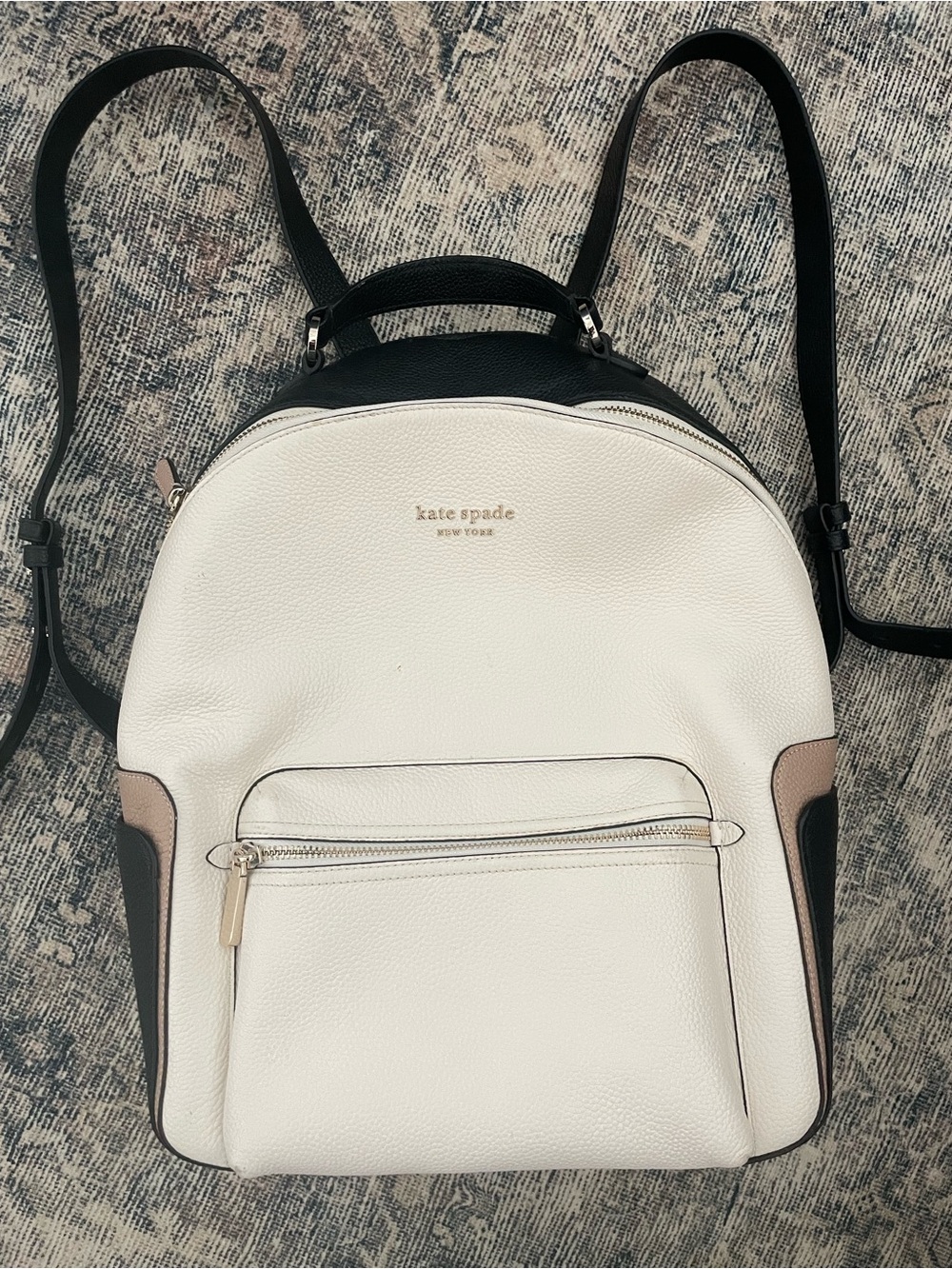 Kate Spade White Leather Backpack with Black & Taupe Accents